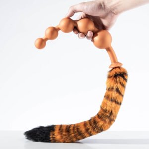 extra long silicone anal beads with remove fox tail