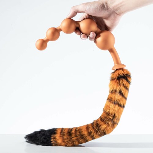 extra long silicone anal beads with remove fox tail
