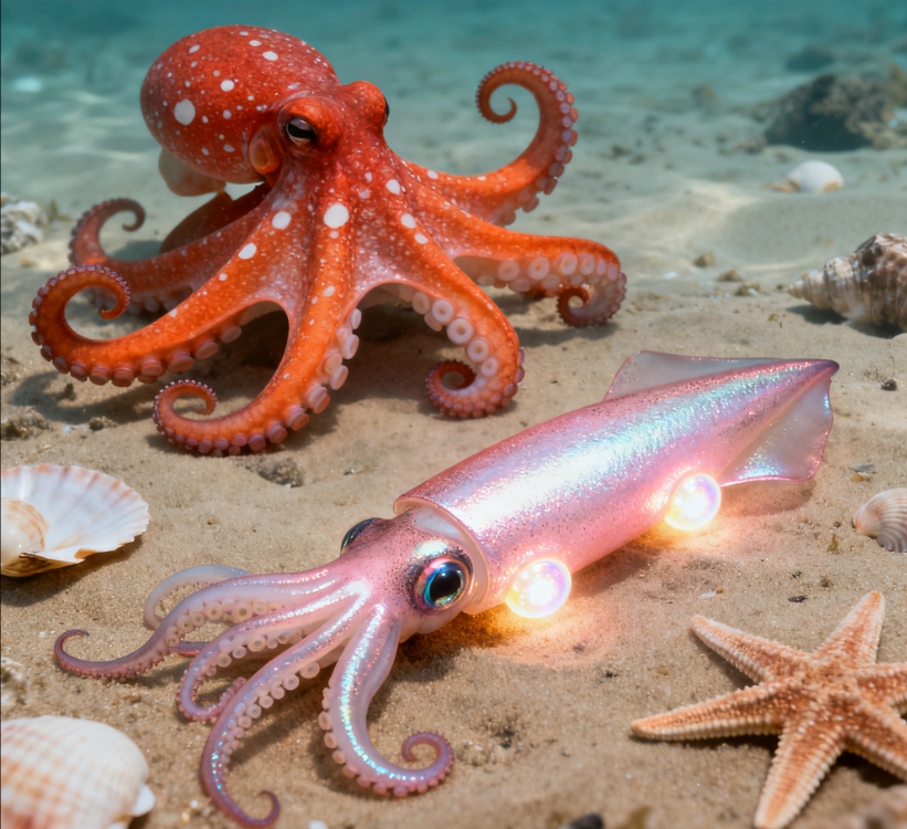 A photo of an octopus and squid that could be used as inspiration for fantasy adult toys