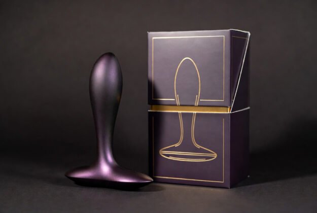 Premium custom packaging for a sleek silicone dildo with elegant minimalist luxury box design
