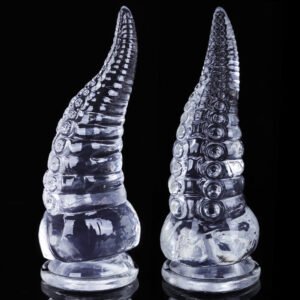 Clear tentacle dildo pair with suction cup base and detailed sucker texture