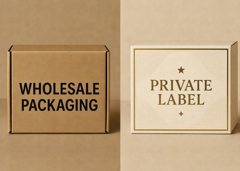 Clean illustration showing contrast between standard wholesale and premium private label packaging for profitable adult toy assortments