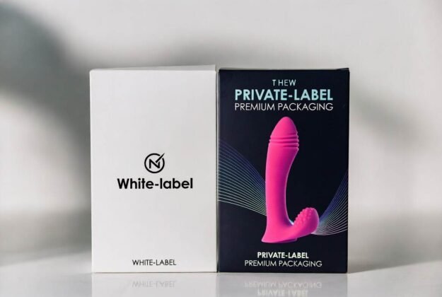 Private label vs white label adult toys packaging comparison with custom logos and premium branding for brand starters