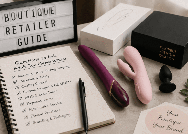 Boutique retailers evaluating an adult toy manufacturer partnership with product samples, packaging, and supplier checklist