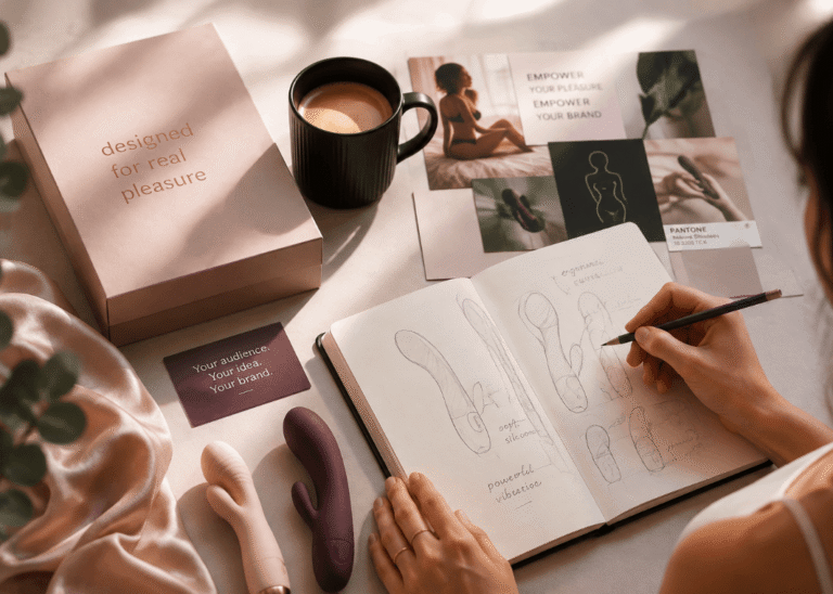 Adult content creator designing a custom product brand with audience insights and product development concepts