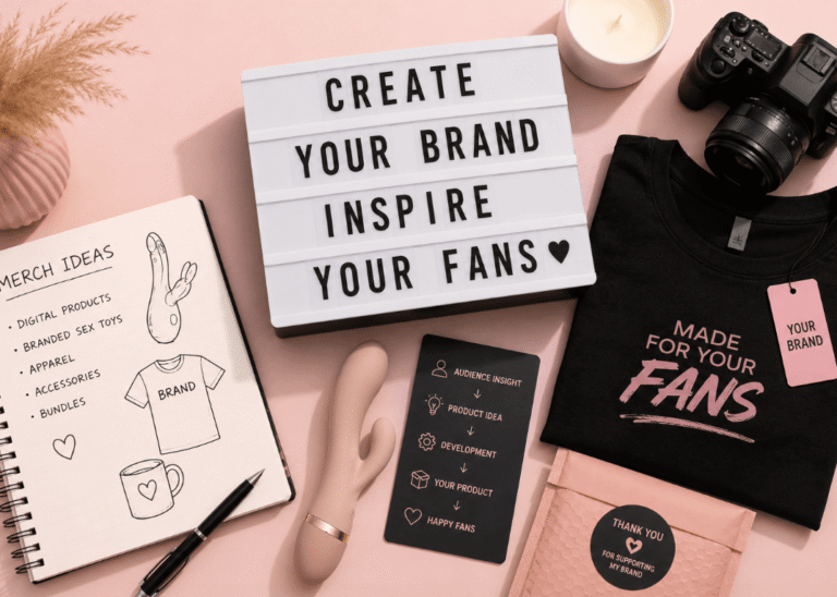 Creator merchandise ideas including branded adult products, apparel, and product development concepts