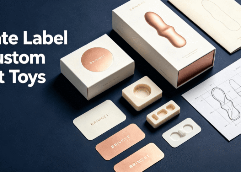 Private label vs custom adult toys manufacturing blog feature photo, OEM ODM sexual wellness product branding, luxury product packaging, prototype technical drawing for adult toy brand development