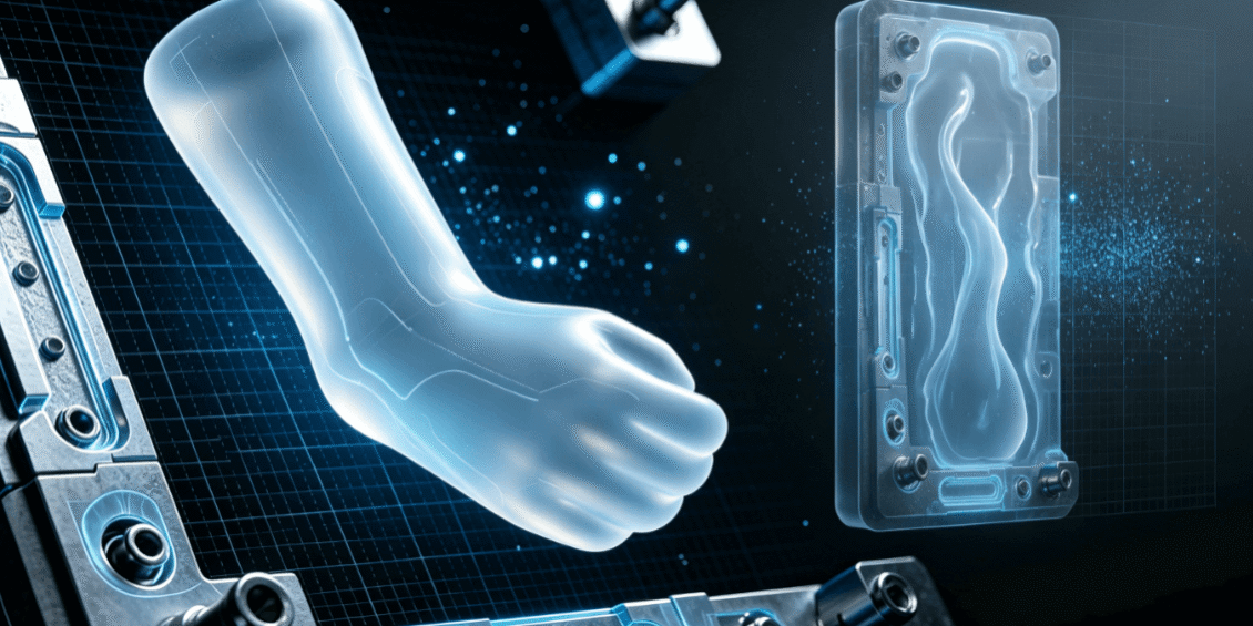 Silicone arm dildo manufacturing process, platinum cured silicone product with industrial mold and 3D scanning elements