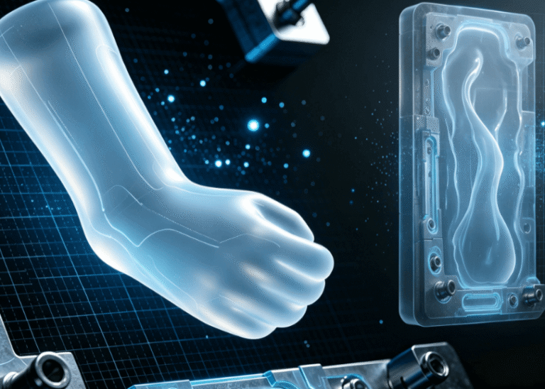 Silicone arm dildo manufacturing process, platinum cured silicone product with industrial mold and 3D scanning elements