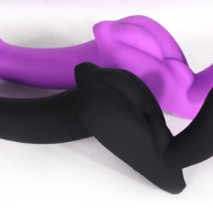 Black and purple double ended liquid silicone dildo with long and short ends