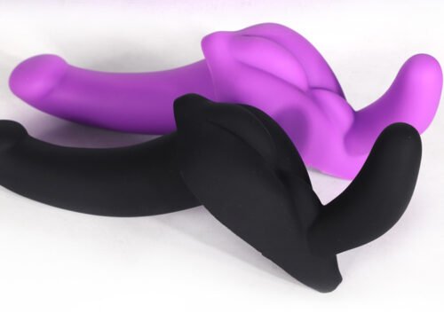 3 Black and purple double ended liquid silicone dildo with long and short ends