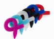 Colorful silicone cock rings with a pointed pencil-tip design, shown in pink, blue, white, black, and red
