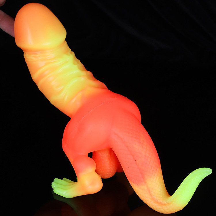 Orange and red blended dinosaur dildo