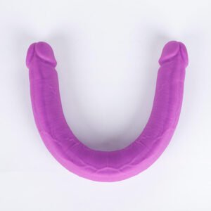 Purple huge double dildo, flexible double ended silicone toy with dual realistic heads